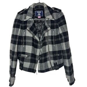 Vintage PINK Victoria's Secret Black Plaid Moto Jacket Y2K Skater‎ Dark Academia